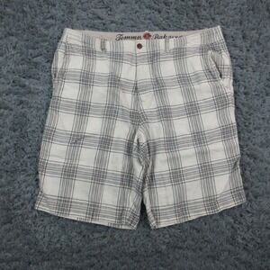 Tommy Bahama Shorts Mens 36 White Gray Plaid Linen Silk Casual Summer 37x9.5*